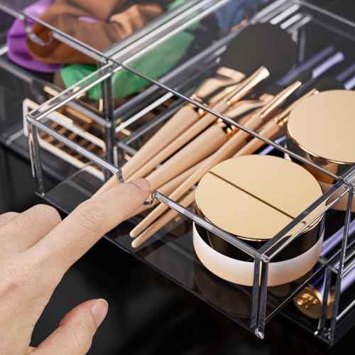 Noverlife Acrylic Hair Accessories Organizer with 4 Drawers, Clear Storage Drawers for Organizing Hair Ties/Jewelry/Sunglass, Stylish Make up Organizer Display & Office Bathroom Desktop Storage Case