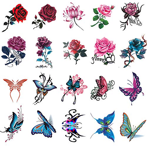 ELANE 100 Pcs Butterfly Flower Waterproof Temporary Tattoos for Women,Fake Tattoos for Kids,Small Temporary Tattoos for Women Sexy,Fake Tattoos for Girls