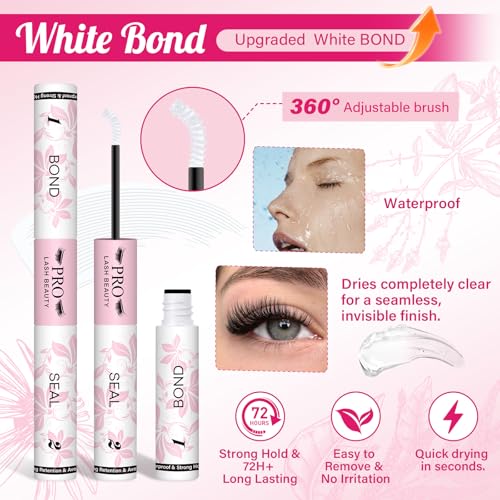 PRO LASHBEAUTY Lash Bond and Seal Waterproof 10ML Eyelash Bond and Seal Lash Glue for Lash Clusters 72 Hours(10ml,5ml Bond & 5mlClear Seal)