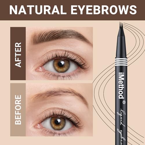 iMethod eyebrow pen - Microblading eyebrow pen, eyebrow pencil with a Micro 4-Fork Tip for Natural Hair-Like Brows, Long-Lasting Eye Brow Pencils for Women, Waterproof, Light Brown