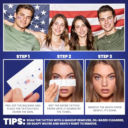 Cerlaza Labor Day Decorations, Glitter Freckles Face Tattoo with American Flag Design, Red White Blue Usa Accessories, 4th of July Independence Day Fake Tattoos Makeup Kit, Rave Outfits for Women