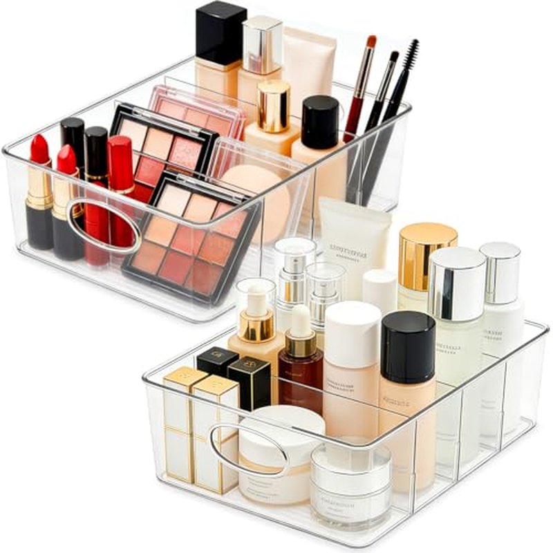 2-Pack Clear Makeup Organizer with Adjustable Dividers