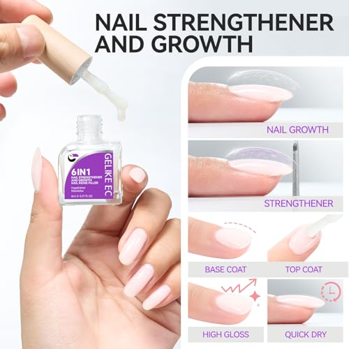 Gelike EC 6 in 1 Nail Strengthener - Natural Hardener for Weak Nails