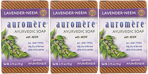 Auromere Ayurvedic Bar Soap, Lavender Neem - Eco Friendly, Handmade, Vegan, Cruelty Free, Natural, Non GMO (2.75 oz), 3 pack