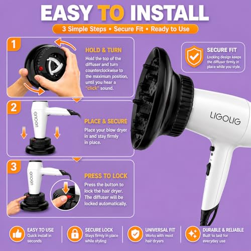 Universal Hair Dryer Diffuser Attachment for Curly & Wavy Hair (1.4"-2.4")