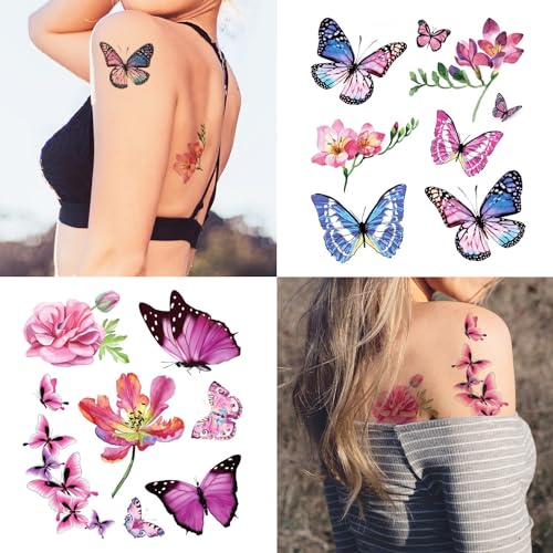 Cerlaza 3D Butterfly Tattoos Temporary, 120 Styles Butterfly Tattoos Stickers for Women and Girls, Realistic Semi Permanent Fake Tattoo for Adults, Butterflies Party Decorations