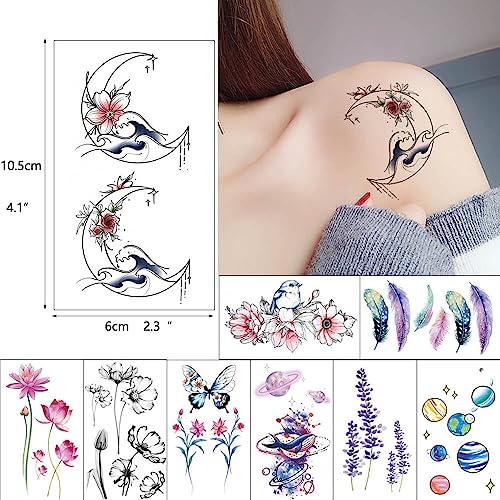 Black Floral Temporary Tattoos - 48-Pack Waterproof Fake Tattoos