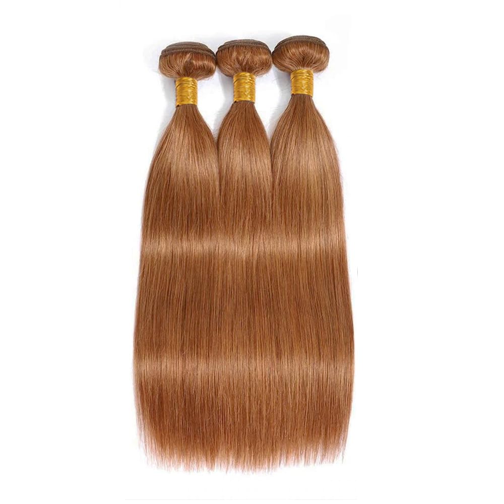 Color 30 Bundles Human Hair Brown Straight Bundles Human Hair 8 10 12 inch Brazilian Virgin Remy Hair Extensions Double Weft Light Brown Bundles Human Hair Color 30 Straight Human Hair Bundles