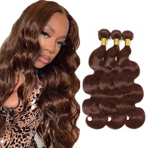 WuvuSnm Brown #4 Body Wave Human Hair Bundles 30-34 Inch, 150g, Dark Brown