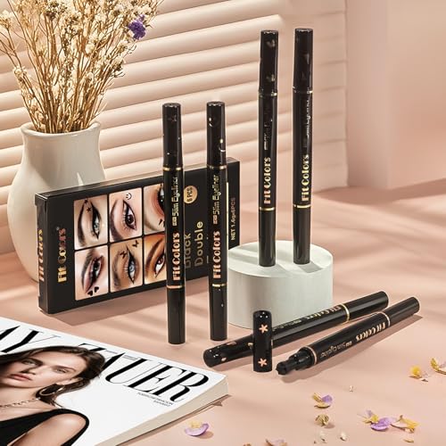 6PCS Dual-End Eyeliner Stamp Pen Set - Waterproof Black Liquid Liner