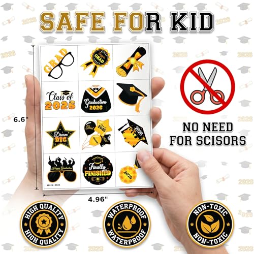 120 PCS Pre-Cut Graduation Temporary Tattoos for Kids