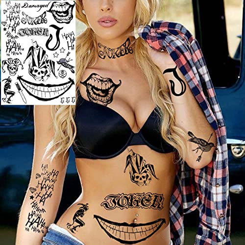 6 Sheets Joker Temporary Tattoos for Men Women Kids