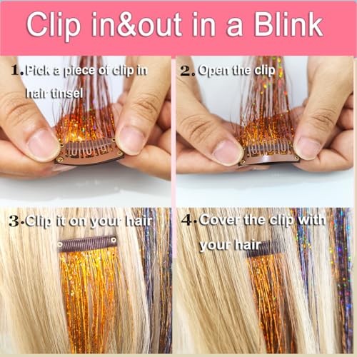 CelineBella Pink Hair Tinsel Extensions - 80 Strands, 24 Inches