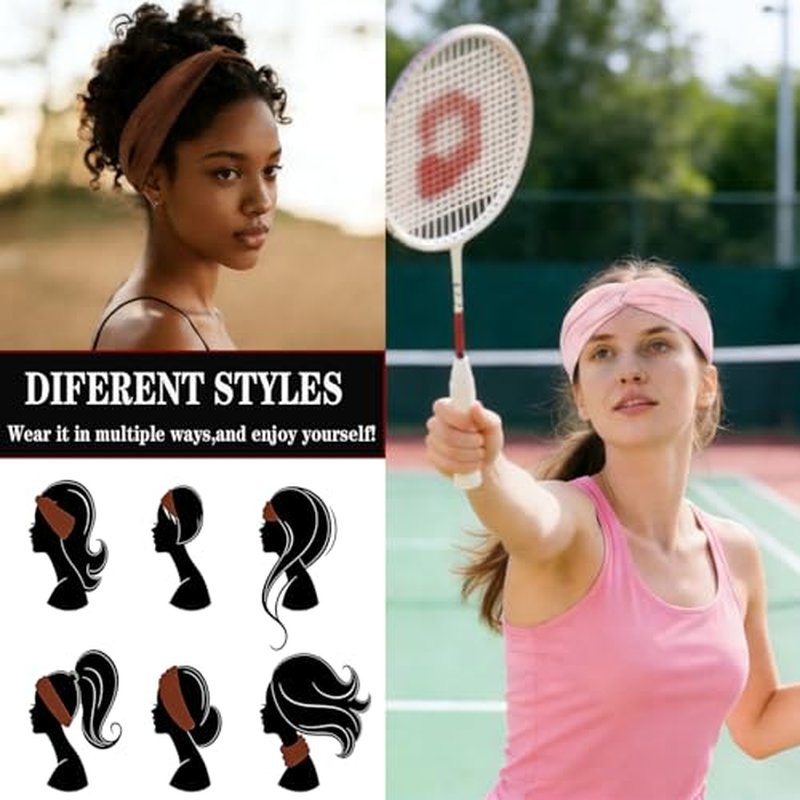 6-Pack Wide Stretchy Headbands for Women - Non-Slip Knotted Hairbands