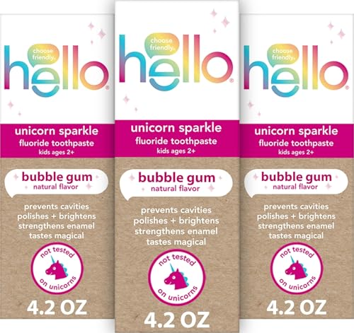 Hello Unicorn Sparkle Kids Fluoride Toothpaste, Bubble Gum, 4.2 oz (3 Pack)