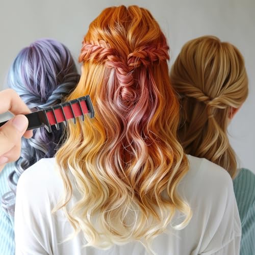 12-Color Washable Hair Chalk Combs - Temporary Hair Dye