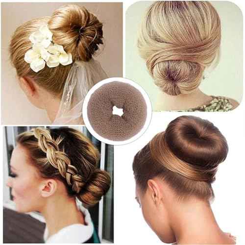 10 Pcs Hair Bun Maker - Donut Bun Maker for Hair(5 medium and 5 small),Ballet Bun for Women and Kids with Elastic Hair Ties, Hair Pins(Tan Brown)