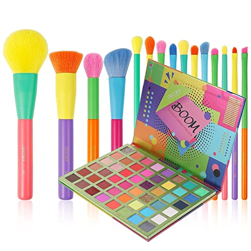 Docolor 15 Pcs Colourful Makeup Brush Set + 48 Colors BOOM Eeyshadow Palette Ultra Pigmented Matte Shimmer Metallic Natural Blendable Soft Cream Powder Long Lasting Waterproof Make Up Eye Shadow Palet