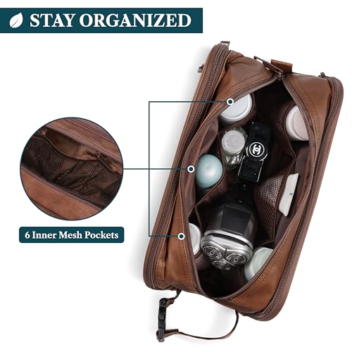 PAVILIA Large Light Brown Toiletry Bag for Men Dopp Kit Travel Organizer