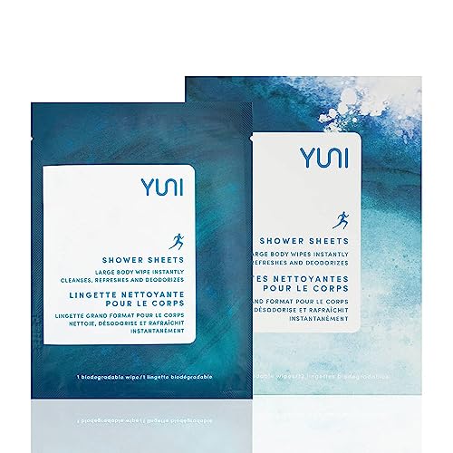 YUNI Beauty Large Body Wipes, Peppermint Citrus, 12 Count, Compostable, Biodegradable, No Rinse Body Cleanser, On-the-Go Shower Alternative