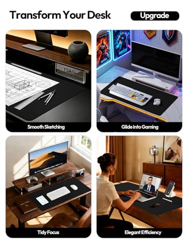 YSAGi Large Leather Desk Mat | 31.5" x 15.8" Waterproof Desk Pad
