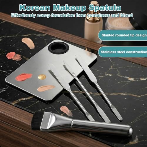 Professional Stainless Steel Makeup Palette Set - 5 Pc with Brush & Spatulas