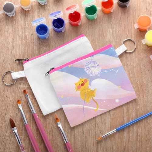 Frienda 30 Pieces Sublimation Blank Small Coin Canvas Makeup Bags Bulk Cosmetic DIY Craft Pouch with Zipper Coin Purse Pencil Pouch Travel Toiletry Organizer(Pink)