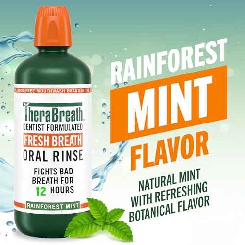 TheraBreath Fresh Breath Mouthwash, Rainforest Mint, Alcohol-Free, 33.8 oz/1 L