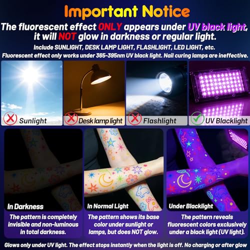 ThEast 16 Color UV Neon Face Paint Markers Glow in Dark Body Paint for Parties