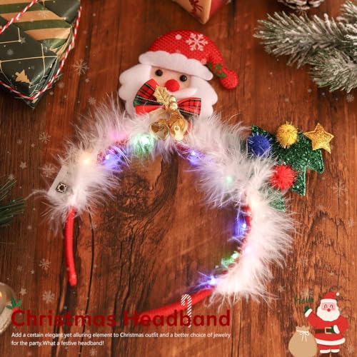 JEAIRTS Light Up Christmas Headband Red Christmas Tree Hair Band Reindeer Antlers Xmas Headwear Led Holiday Hair Accessories (2-LED Reindeer Antlers)