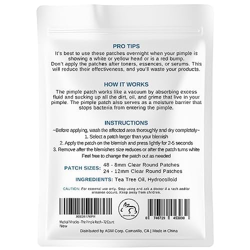Medical Miracles Acne Patches Hydrocolloid Blemish Spot Covers ? Invisible Pimple Patches for Face, Absorbing Protective Stickers, Day & Night Coverage, Drug-Free Skincare (Pack of 72)