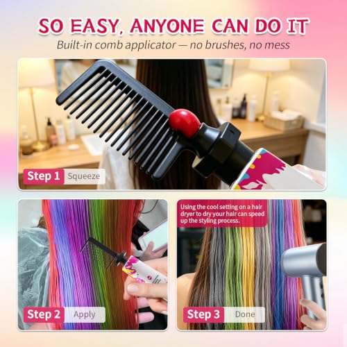 Byhoo Multicolor Temporary Hair Dye Set for Dark Hair - 6PCS