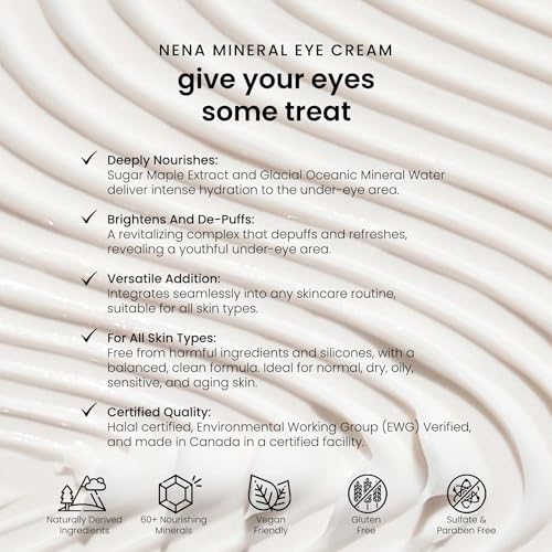 NENA Skincare Mineral Eye Cream - Hydrating Under Eye Cream for Dark Circles - Reduces Appearance of Puffiness with Canadian Glacial Water - 0.5 oz.