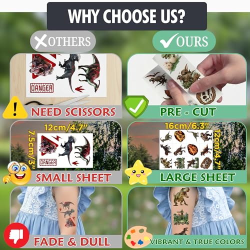 96-Piece Dinosaur Temporary Tattoos for Kids - Party Favors