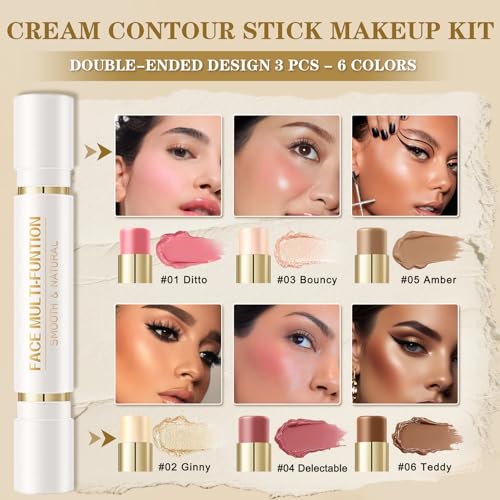 Cream Contour Stick Kit - 6 Colors Double-Ended Makeup Set