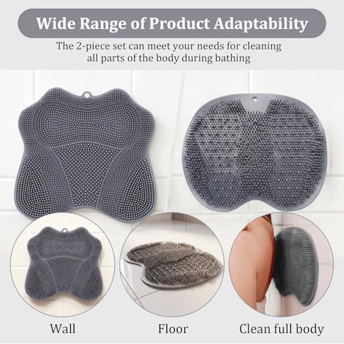 Shower Foot Scrubber Mat & Back Scrubber Set, Wall Mounted with Suction Cups for Deep Cleaning Shower Foot Back Brush Pad