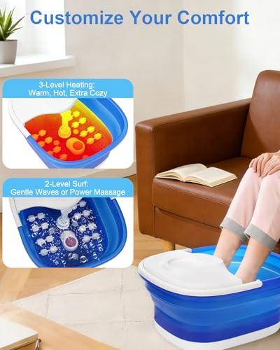Collapsible Foot Spa Bath with Heat & Remote Control - 16 Massage Rollers