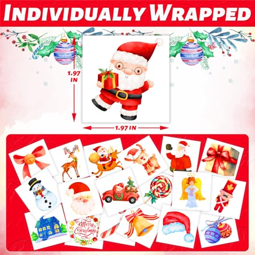 winthrop 240 Pcs Bulk Christmas Temporary Tattoos for Kids, Individually Wrapped Safety Waterproof Tattoos Stickers, Best Choice for Christmas Goody Bag Stuffers, 60 Different Designs Santa Snowman