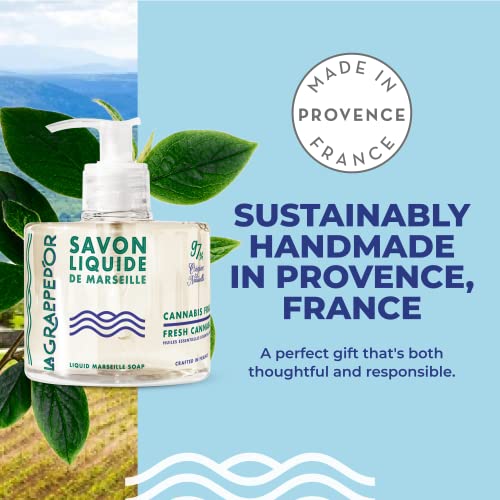 La Grappe d'Or Fresh Cannabis Scent Marseille Hand Soap with Essential Oils | Handmade in France from Moisturizing Organic Olive & Coconut Oil | Natural, Cruelty-Free & Vegan, 11.10 oz Liquid