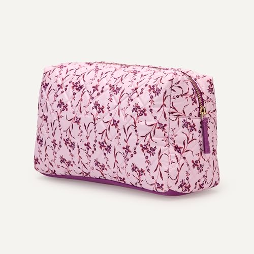 Amazon Essentials Quilted Travel Makeup Bag with Mesh Compartments