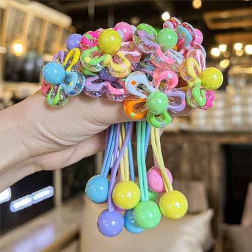 10 Pack Hair Balls for Girls Hair,Hair Ties for Girls Toddler Kids Ponytail Holders Hair knockers Cute Hair Accessories (pink yellow blue purple green)