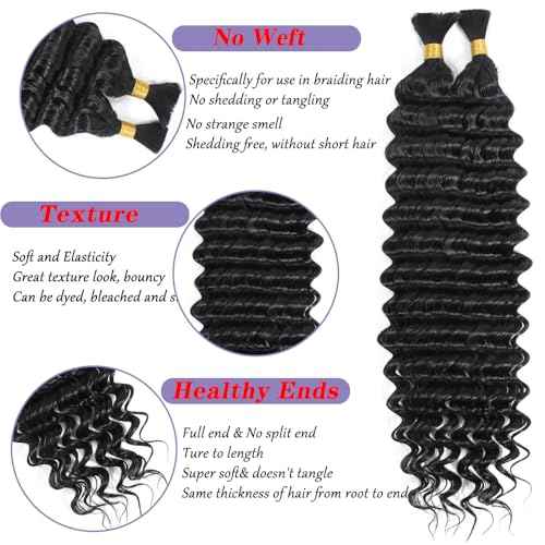 Human Braiding Hair for Boho Braids Bohemian 18 inch Deep Wave Bulk Human Braiding Hair 100% Virgin Human Hair Extensions