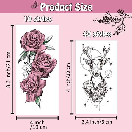 Cerlaza Temporary Tattoos 162 Styles, 50 Sheets Waterproof