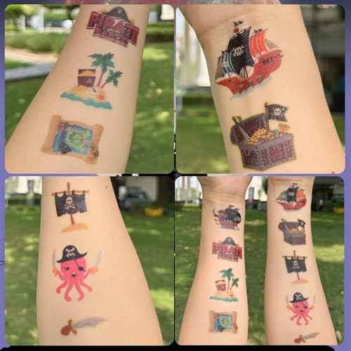 50Pcs Pirate Tattoos for Kids Party Decorations, Pirate Temporary Tattoo Fake Neverland Pirated Cannon Powder Tattoo Body Sticker for Pirate Birthday Party Favors Supplies Boys Girls Party Bag Filler