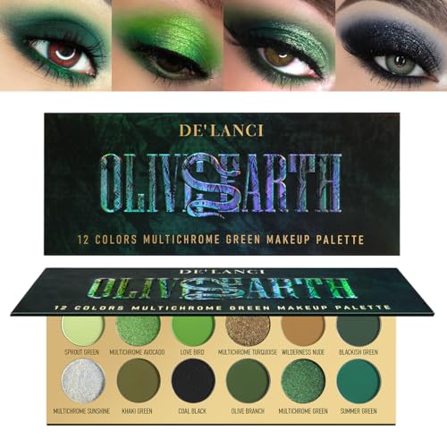 DE'LANCI Olive Green Eyeshadow Palette – 12 Pigmented Shades