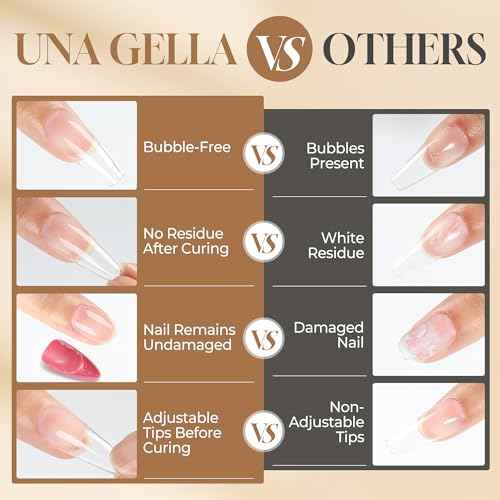 UNA GELLA 6 in 1 Gel Nail Glue for Acrylic Nails Tips 2 Pcs 10ml Super Strong Nail Glue Long Lasting Brush On Nail G el Glue Curing Needed U V for Base Coat, Soft Gel Nail Tips, Clear Press on Nails