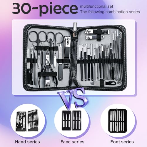 30-Piece Professional Manicure Pedicure Kit for Men - Travel Nail Care Set