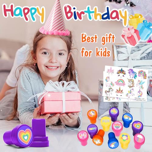 36 Piece Unicorn Party Favors - 24 Tattoos & 12 Stamps