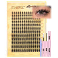 JIMIRE Natural Lash Clusters Kit Lash Extension Kit with Lash Bond and Seal 180Pcs Anime Eyelash Clusters D-Curly Wispy Manga Lash Clusters 8-16MM Cluster Eyelash Extensions Kit Individual Lashes Pack