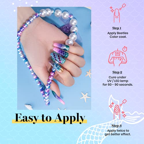 Beetles Summer Mermaid Gel Nail Polish Set, 20 Colors Blue Green Pink Purple Shimmery Glitter Summer Gel Polish Kit with Base Gel Top Coat Nail Art Brushes Soak off Uv Nail Gel Gift for Girls